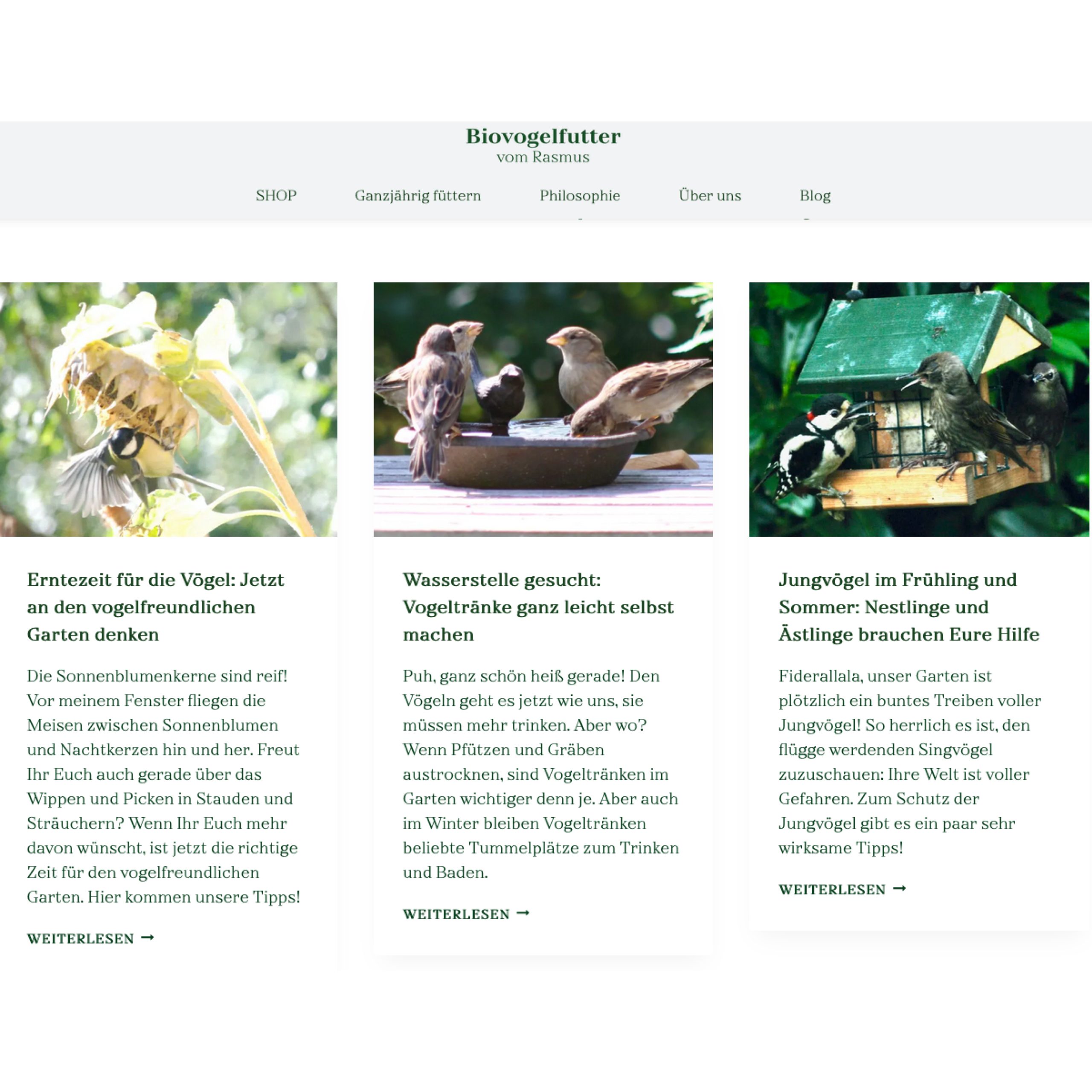 Screenshot der Website www.biovogelfutter.de